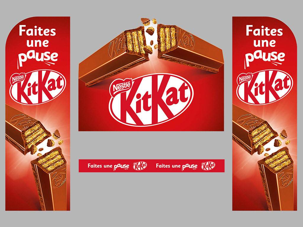 KitKat PLV formats Tête de gondole, Joue de TG, Fronton, Réglette, branding