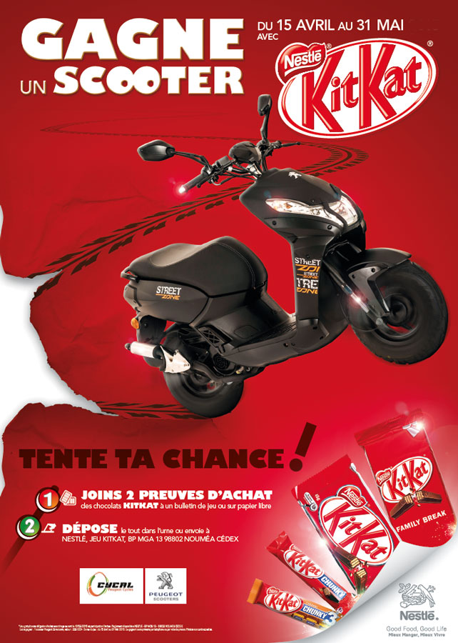 KitKat Jeu Scooter Vroom Scratch Affiche créative Traces de pneu Chocolat