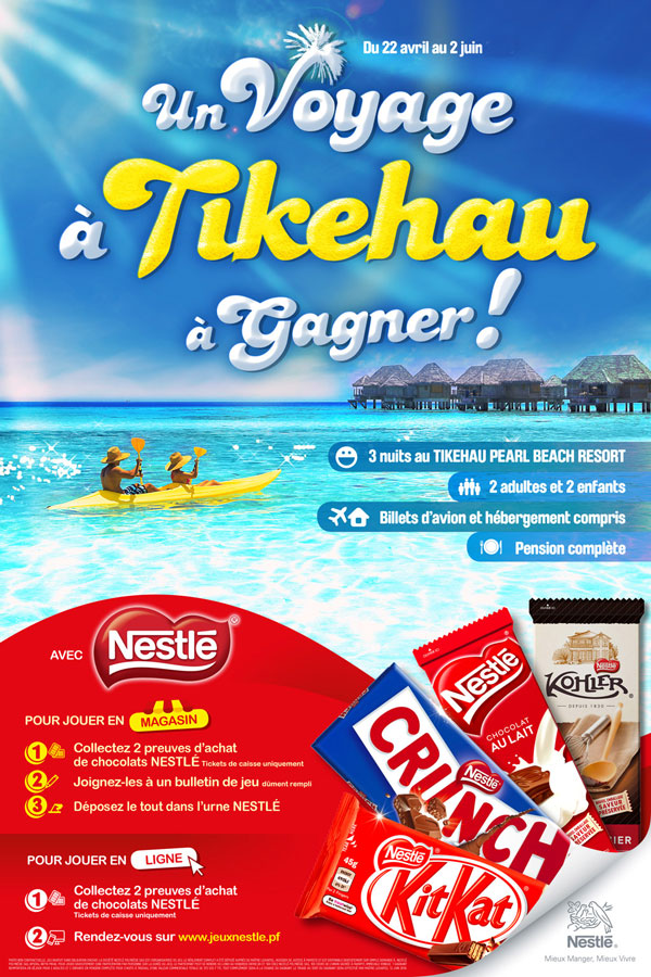 KitKat Op Jeu Gagne un voyage en Polynésie Crunch Kohler Canoe Kayak Bungalows sur Pilotis