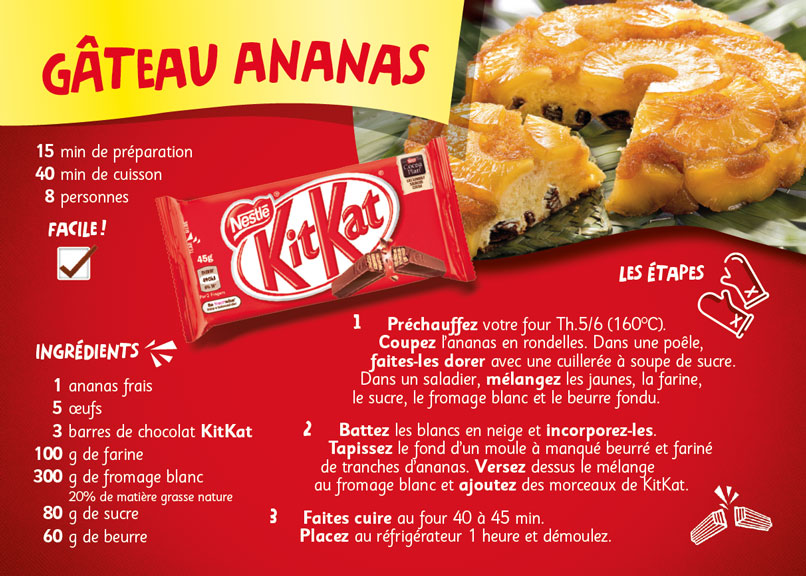 Recette KitKat Gâteau Ananas Pineaple Cake Recipe oeufs four micro-ondes cuire cuisson préparation 8 personnes